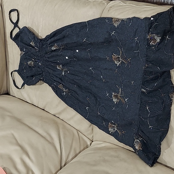 AA collection black with sparkle fabric embroidered floral dress sequins Est S - Picture 2 of 7